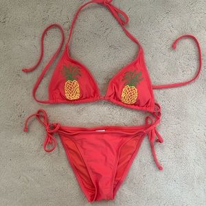 Sugar Coast pink Pineapple bikini ruched back - small - NWOT